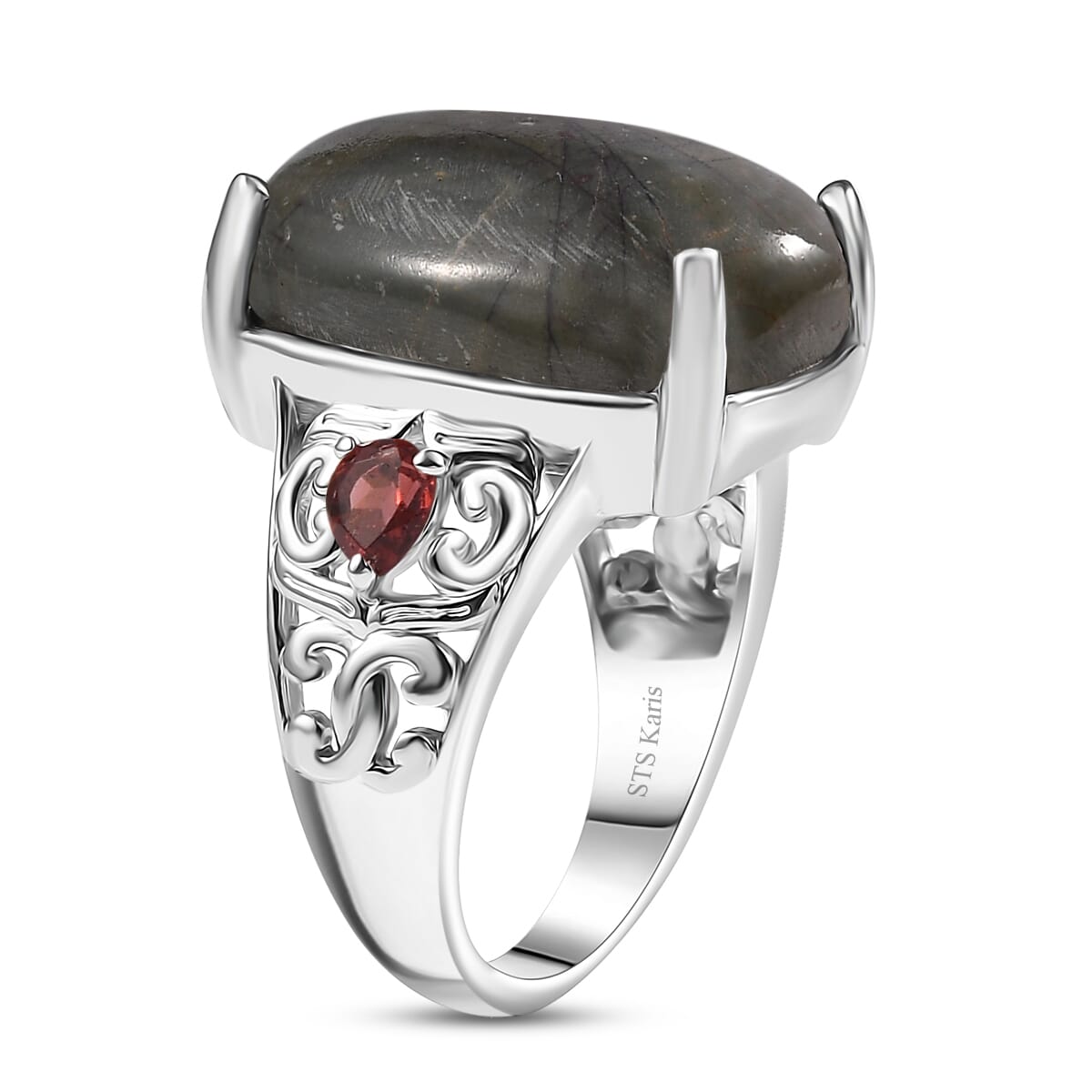 Karis Venus Jasper and Mozambique Garnet 14.30 ctw Ring in Platinum Bond (Size 10.0) image number 3