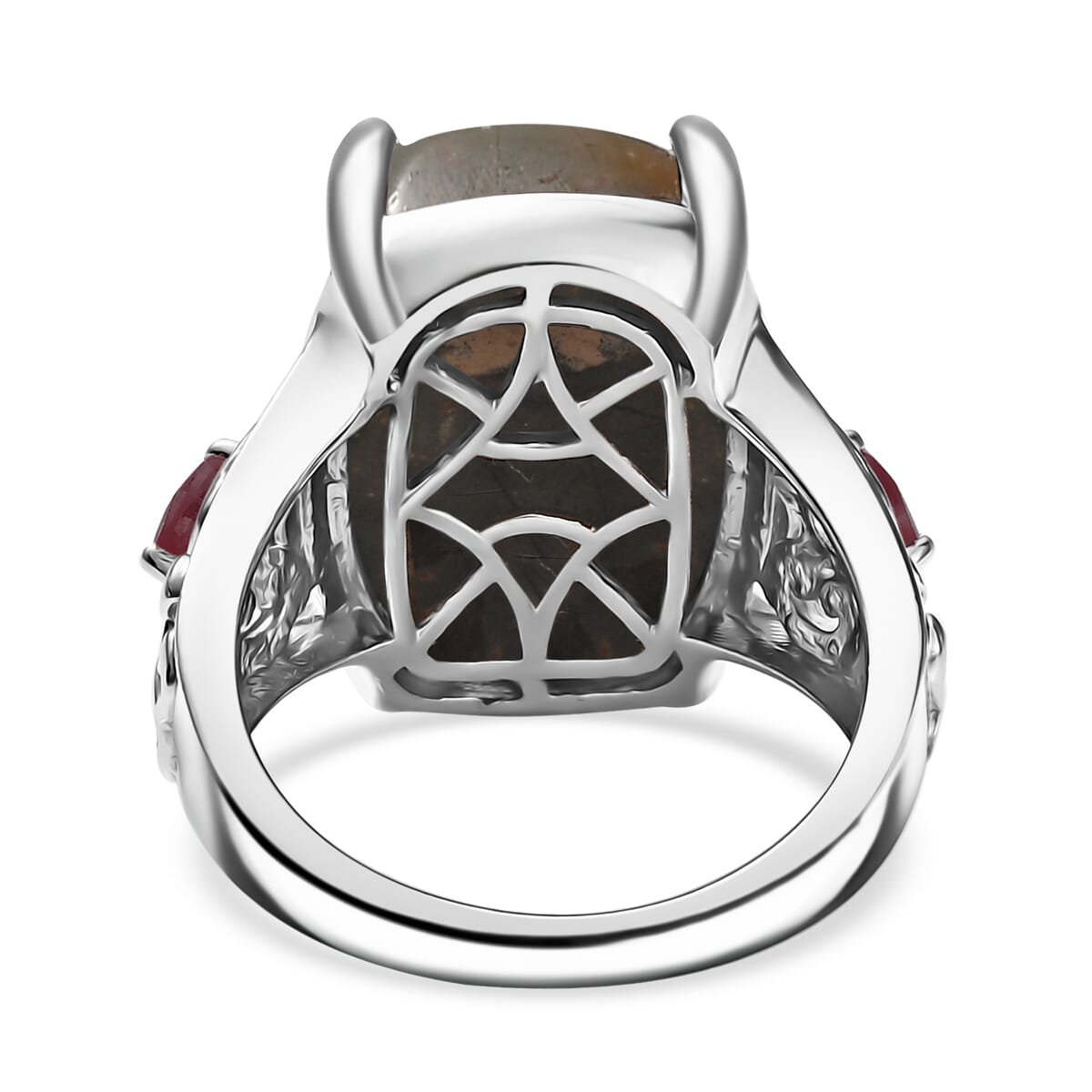 Karis Venus Jasper and Mozambique Garnet 14.30 ctw Ring in Platinum Bond (Size 10.0) image number 4