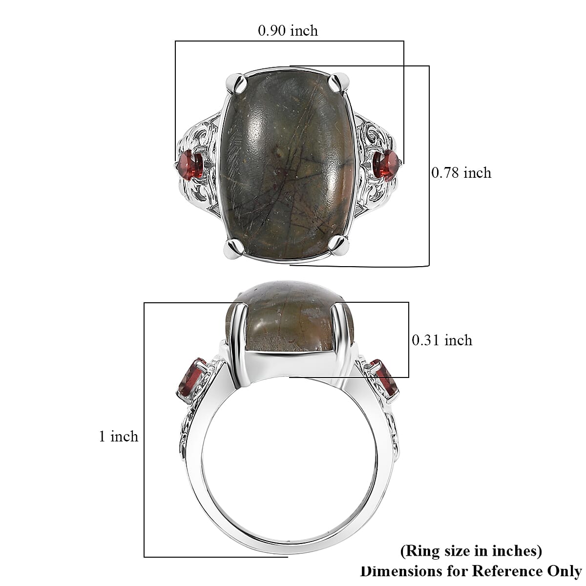 Karis Venus Jasper and Mozambique Garnet 14.30 ctw Ring in Platinum Bond (Size 7.0) image number 5