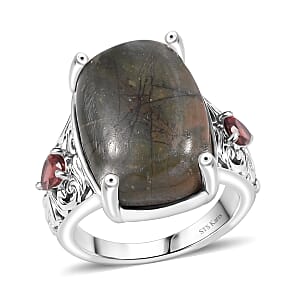 Karis Venus Jasper and Mozambique Garnet 14.30 ctw Ring in Platinum Bond (Size 8.0)