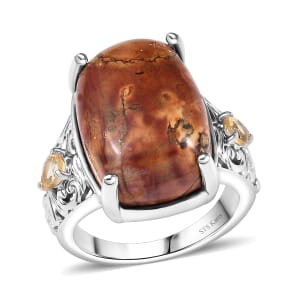 Karis Cherry Creek and Brazilian Citrine 13.15 ctw Ring in Platinum Bond (Size 7.0)