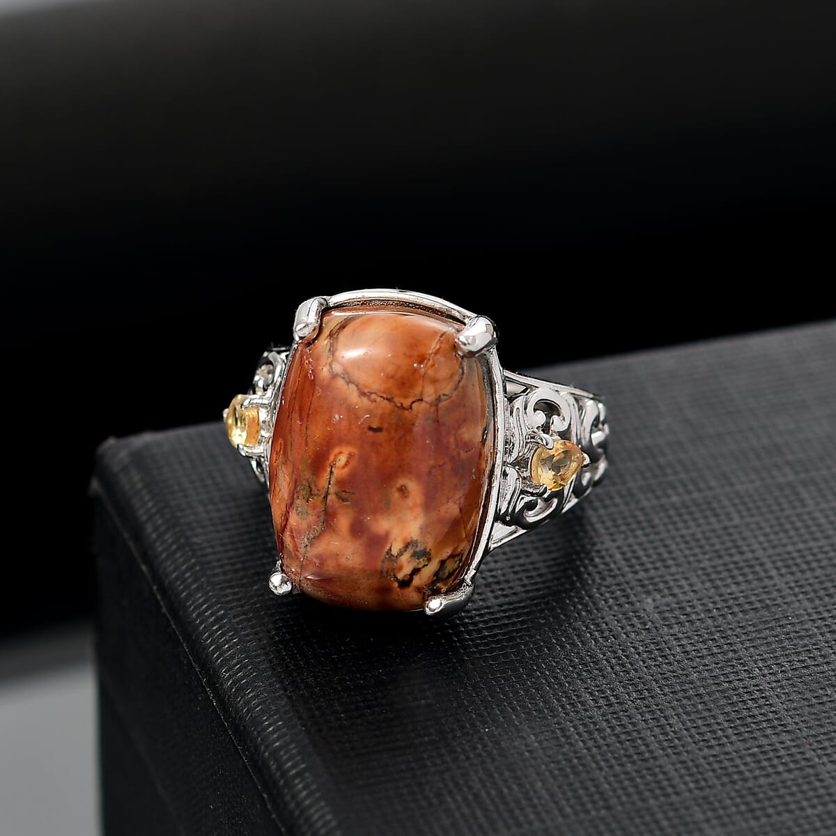 Karis Cherry Creek and Brazilian Citrine 13.15 ctw Ring in Platinum Bond (Size 7.0) image number 1