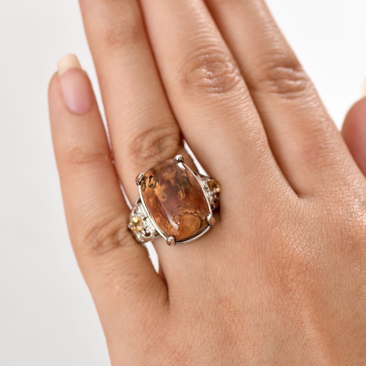 Karis Cherry Creek and Brazilian Citrine 13.15 ctw Ring in Platinum Bond (Size 7.0) image number 2