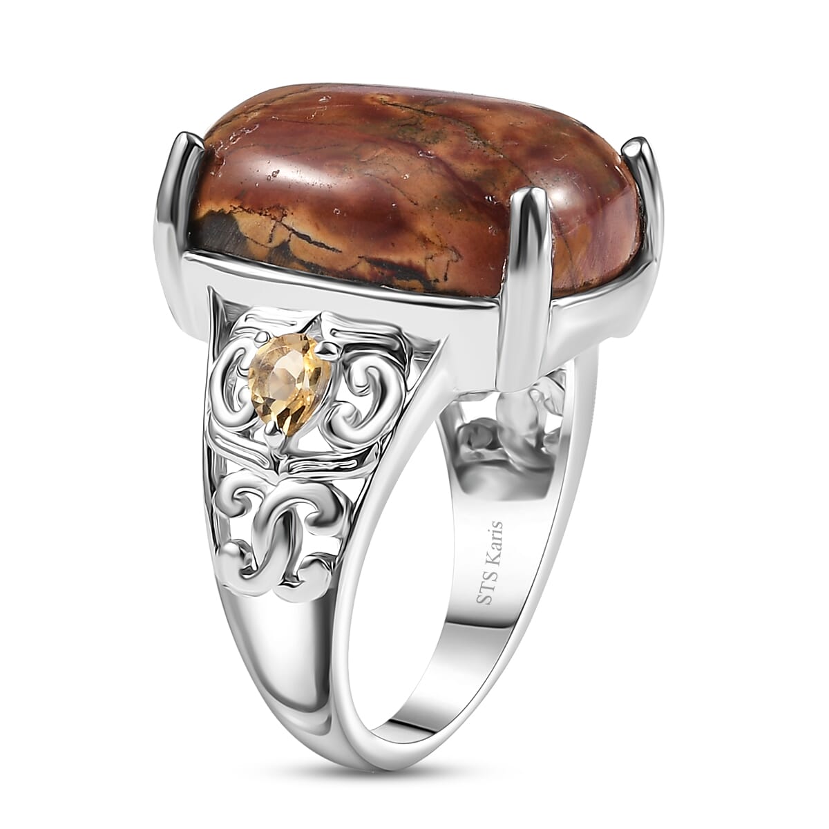 Karis Cherry Creek and Brazilian Citrine 13.15 ctw Ring in Platinum Bond (Size 7.0) image number 3
