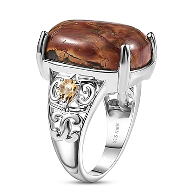 Karis Cherry Creek and Brazilian Citrine 13.15 ctw Ring in Platinum Bond (Size 9.0)