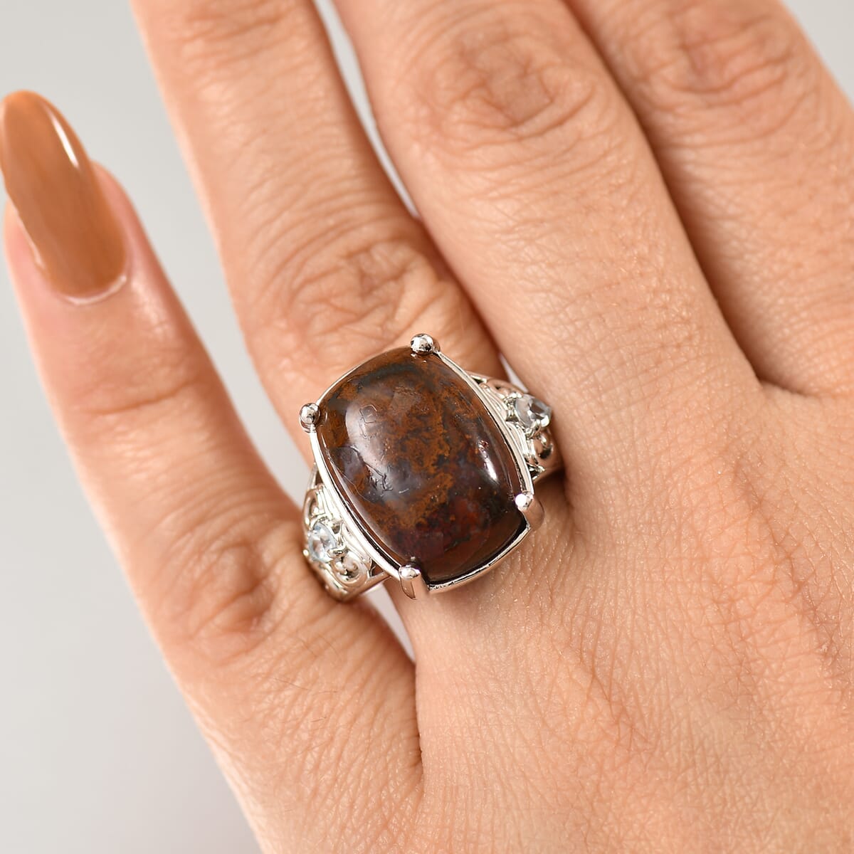 Karis Aqua Nueva Moss and Sky Blue Topaz 15.40 ctw Solitaire Ring in Platinum Bond (Size 10.0) image number 2