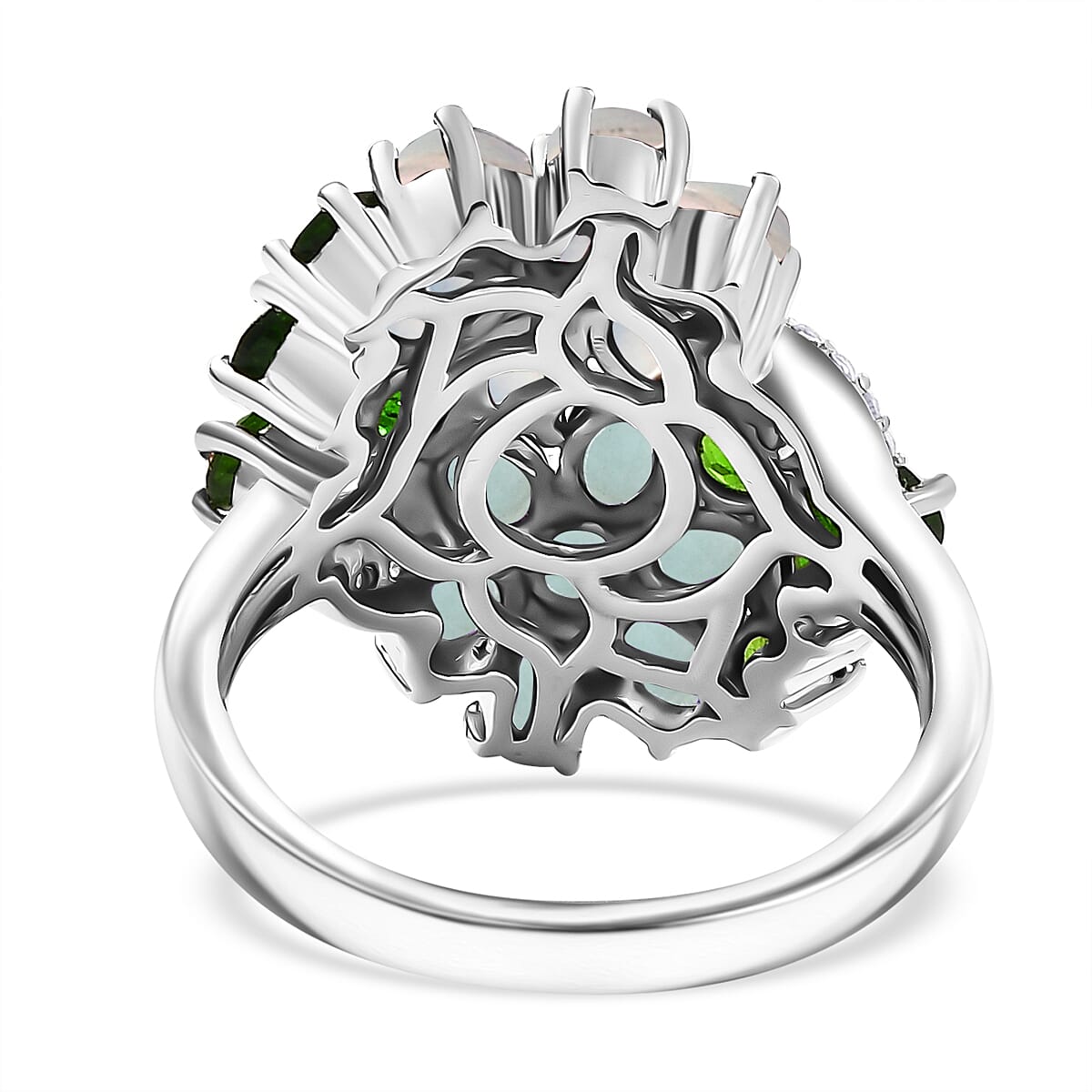 Multi Gemstone 3.35 ctw Bunch of Flower Ring in Rhodium Over Sterling Silver (Size 10.0)