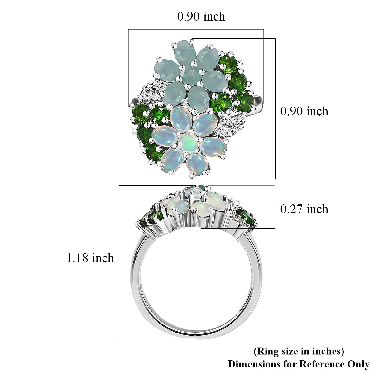Multi Gemstone 3.35 ctw Bunch of Flower Ring in Rhodium Over Sterling Silver (Size 10.0)