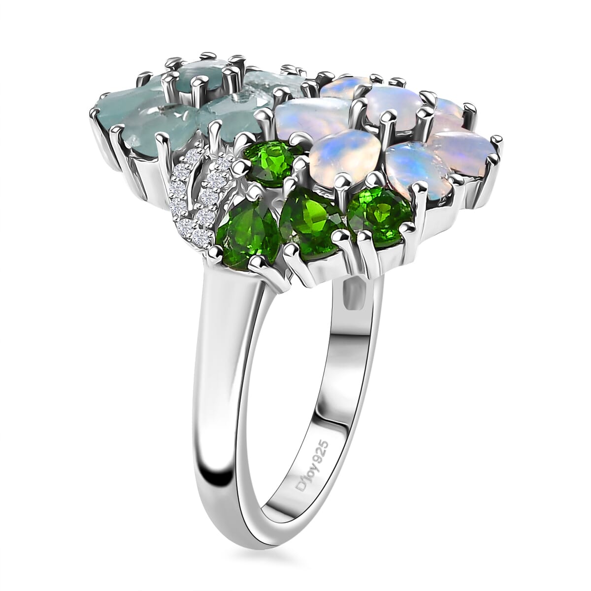 Multi Gemstone 3.35 ctw Bunch of Flower Ring in Rhodium Over Sterling Silver (Size 5.0) image number 4
