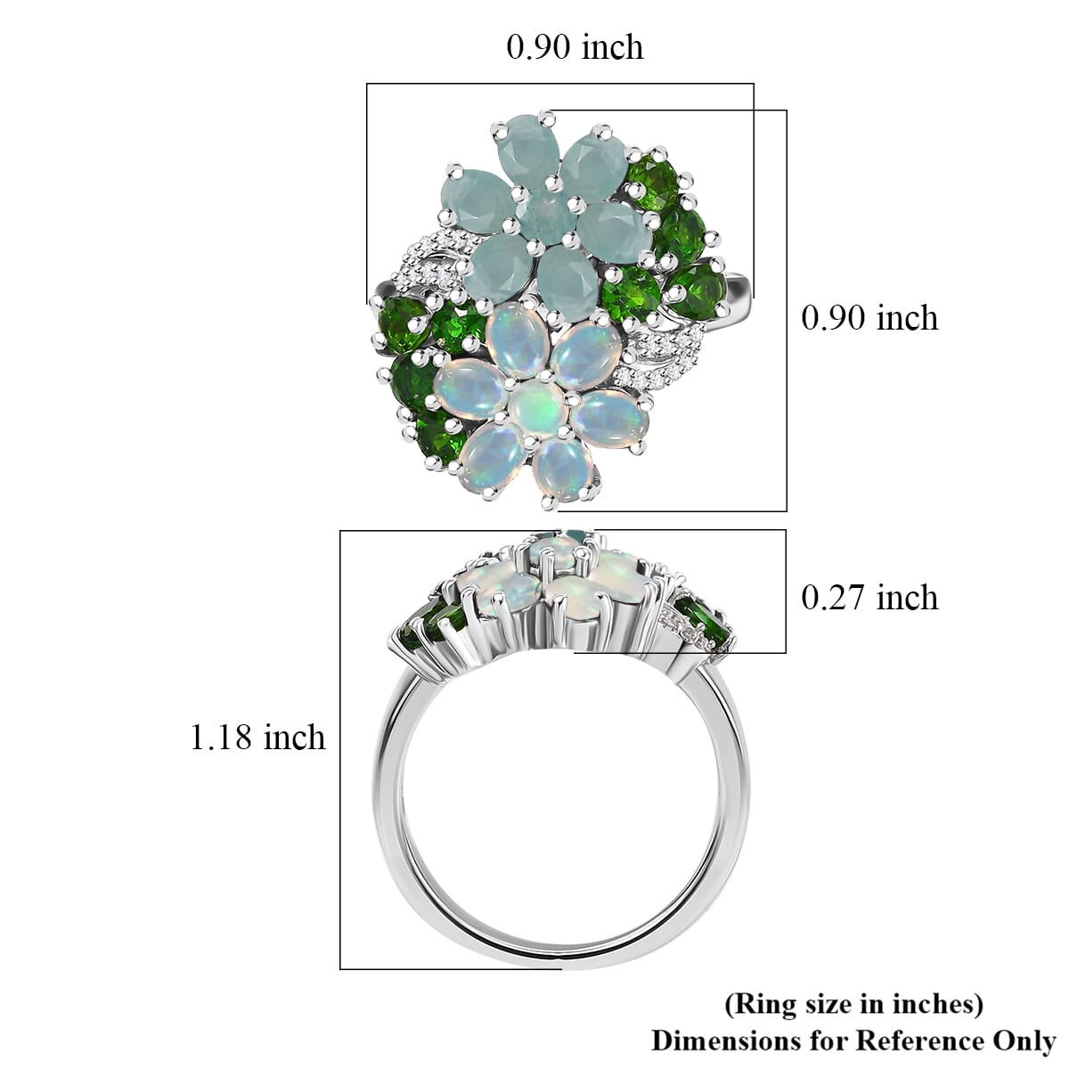 Multi Gemstone 3.35 ctw Bunch of Flower Ring in Rhodium Over Sterling Silver (Size 5.0) image number 6