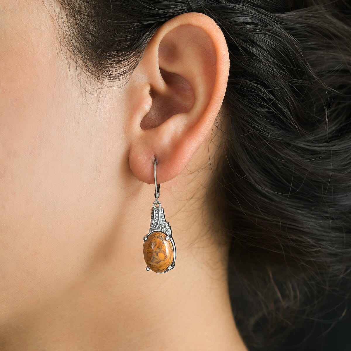 Script Stone 12.30 ctw Earrings in Stainless Steel  image number 2