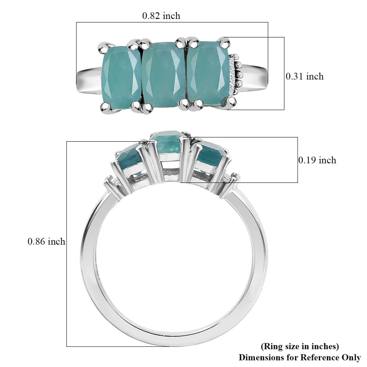 Grandidierite and White Diamond 1.90 ctw Trilogy Ring in Rhodium Over Sterling Silver (Size 10.0) image number 5