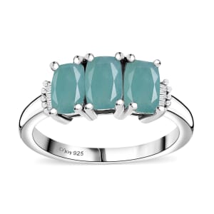 Grandidierite and White Diamond 1.90 ctw Trilogy Ring in Rhodium Over Sterling Silver (Size 8.0)