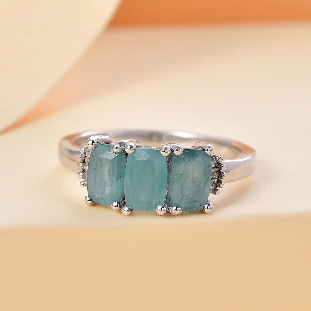 Grandidierite and White Diamond 1.90 ctw Trilogy Ring in Rhodium Over Sterling Silver (Size 8.0) image number 1