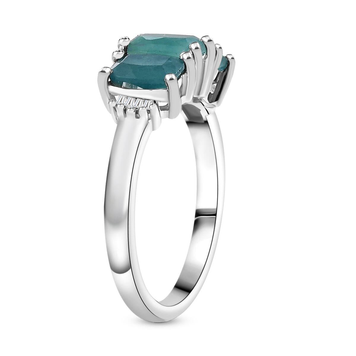 Grandidierite and White Diamond 1.90 ctw Trilogy Ring in Rhodium Over Sterling Silver (Size 8.0) image number 3