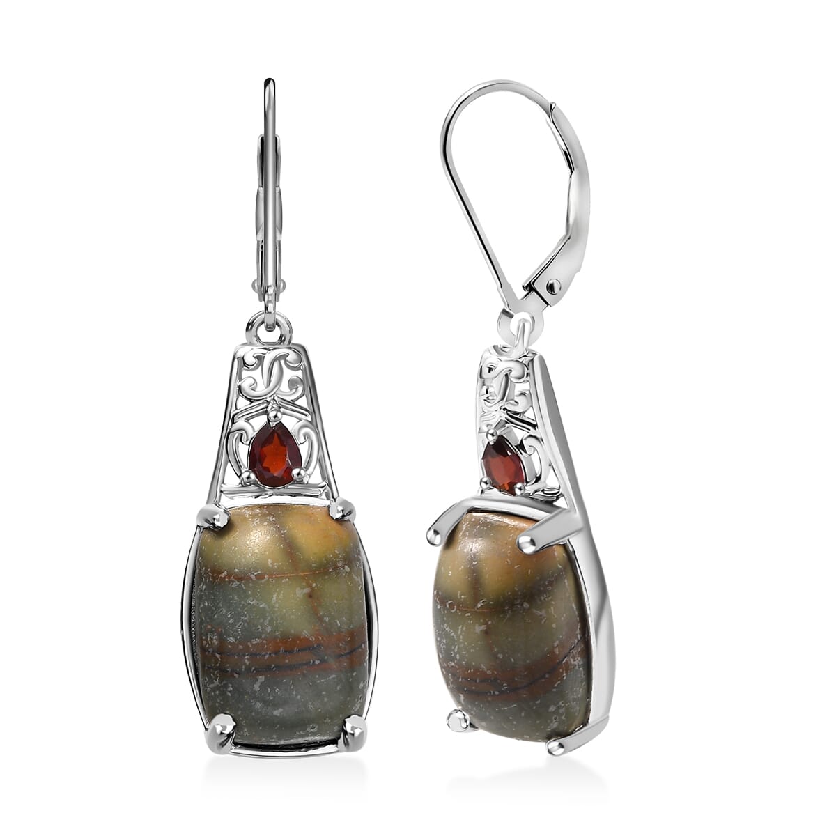 Karis Venus Jasper and Red Garnet 14.60 ctw Lever Back Earrings in Platinum Bond image number 0