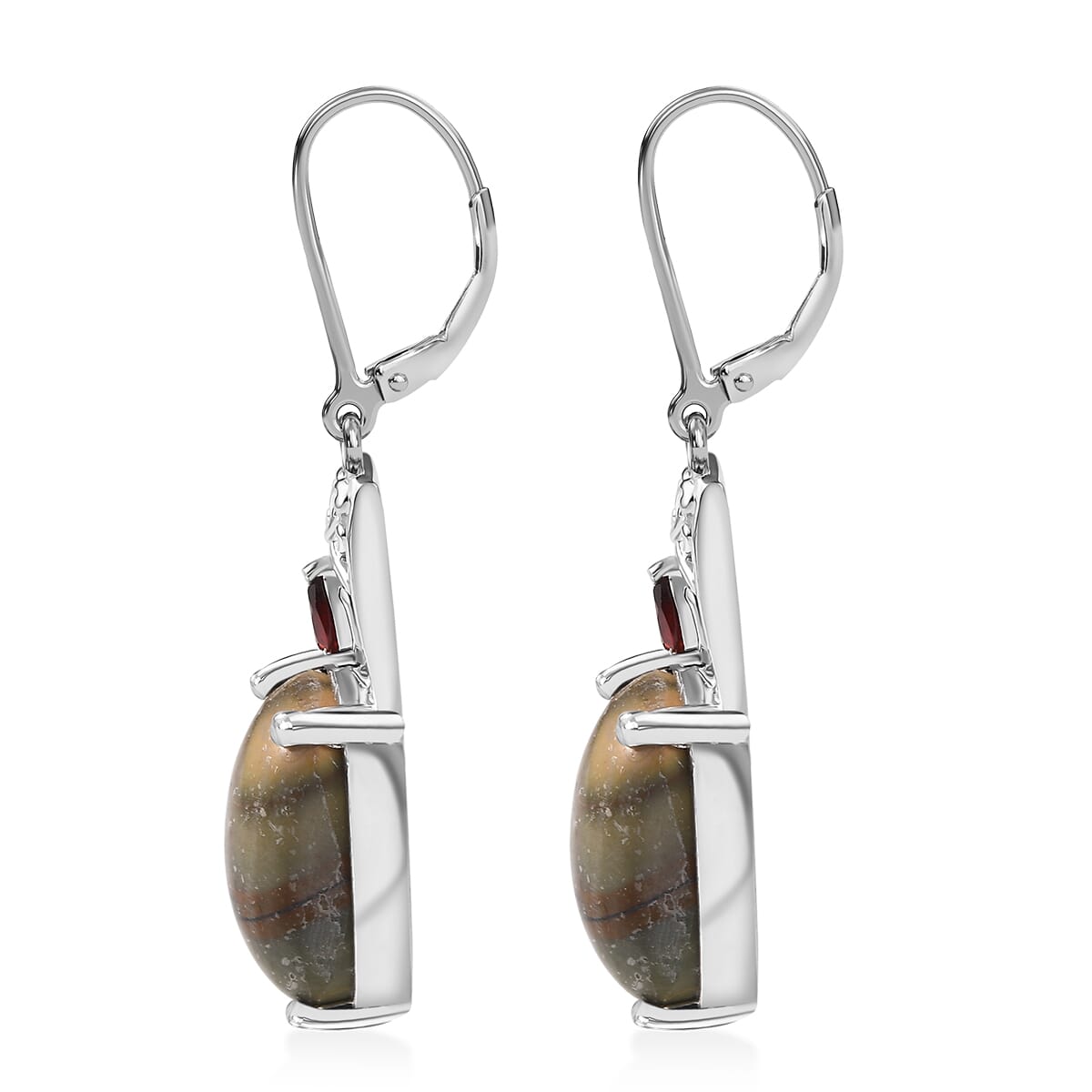 Karis Venus Jasper and Red Garnet 14.60 ctw Lever Back Earrings in Platinum Bond image number 3