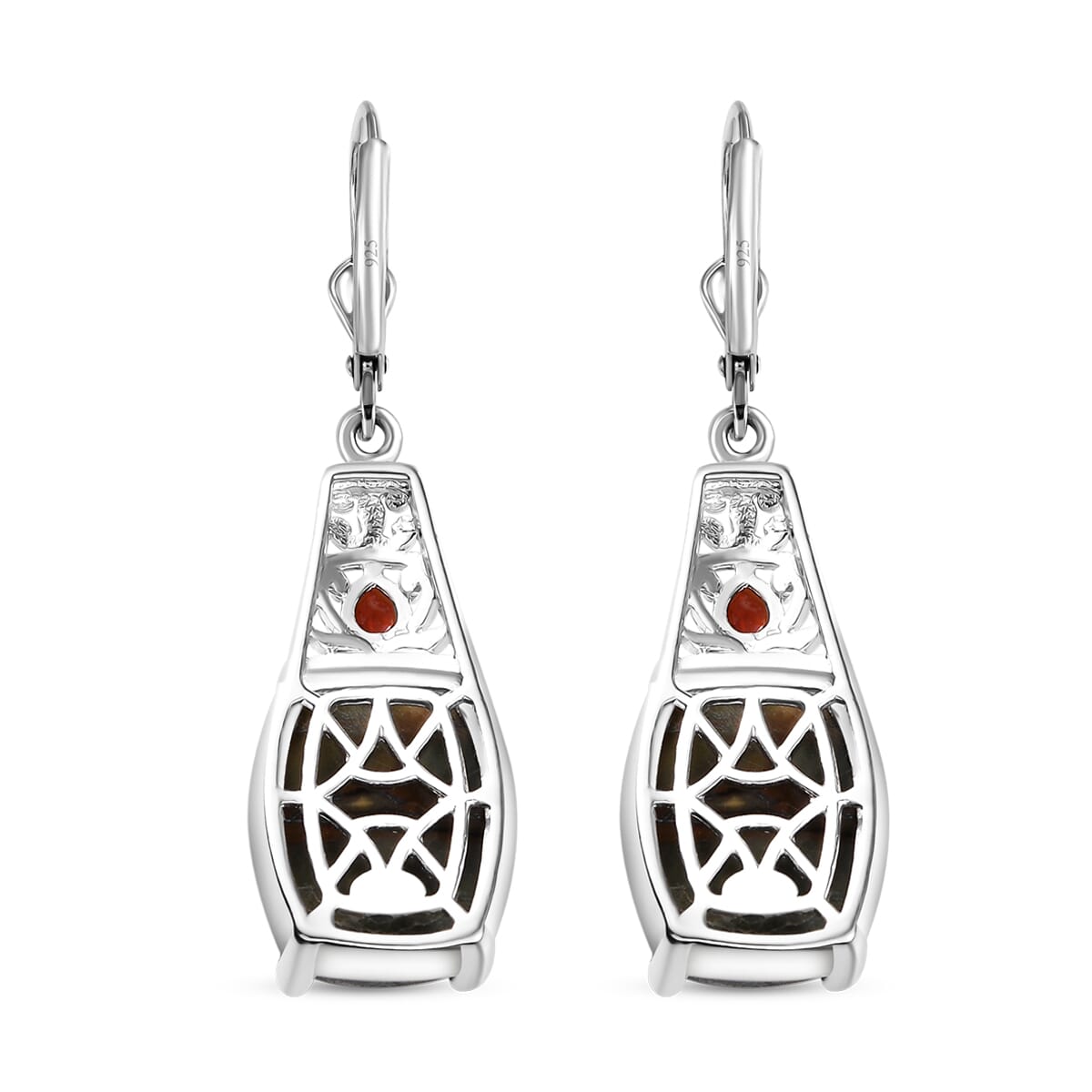 Karis Venus Jasper and Red Garnet 14.60 ctw Lever Back Earrings in Platinum Bond image number 4