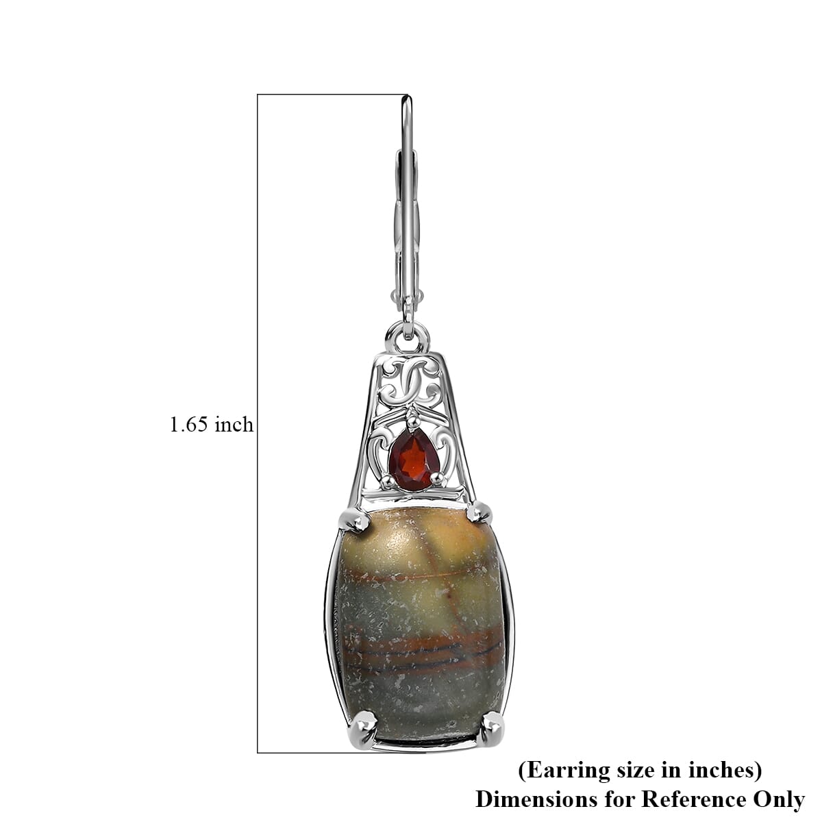 Karis Venus Jasper and Red Garnet 14.60 ctw Lever Back Earrings in Platinum Bond image number 5