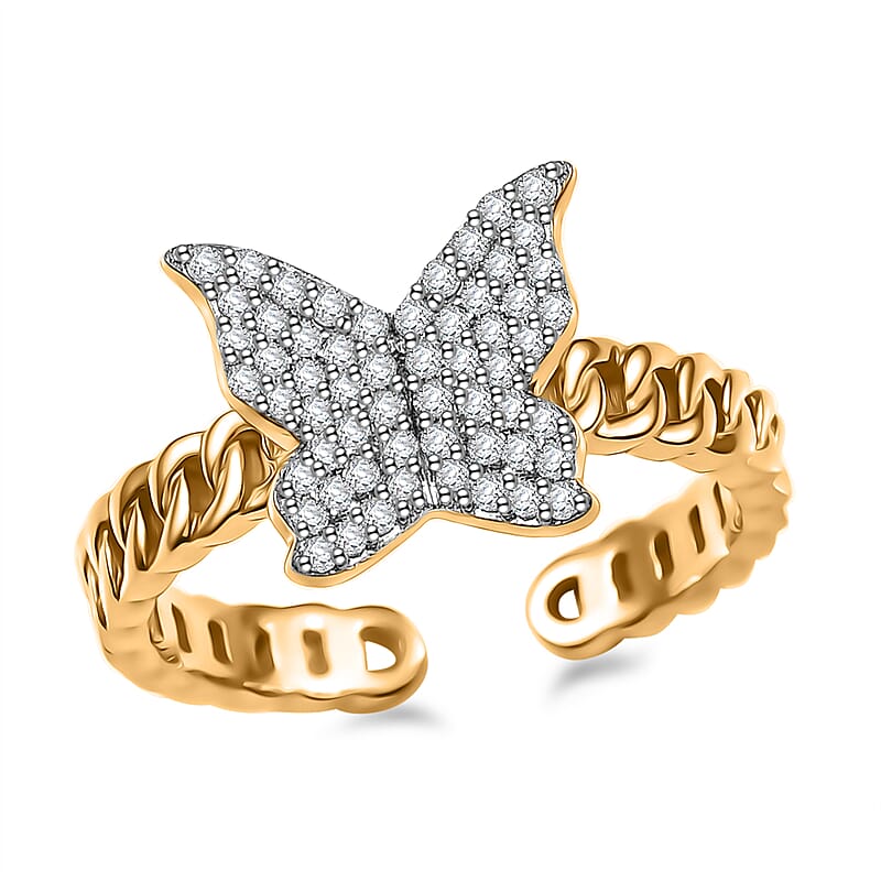 GP Trionfo Collection Diamond 0.33 ctw Butterfly Ring in 18K Vermeil Yellow Gold Over Sterling Silver (Size 10.0)