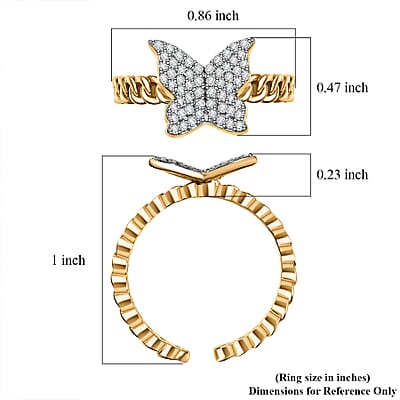 GP Trionfo Collection Diamond 0.33 ctw Butterfly Ring in 18K Vermeil Yellow Gold Over Sterling Silver (Size 10.0)