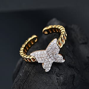 GP Trionfo Collection Diamond 0.33 ctw Butterfly Ring in 18K Vermeil Yellow Gold Over Sterling Silver (Size 7.0)