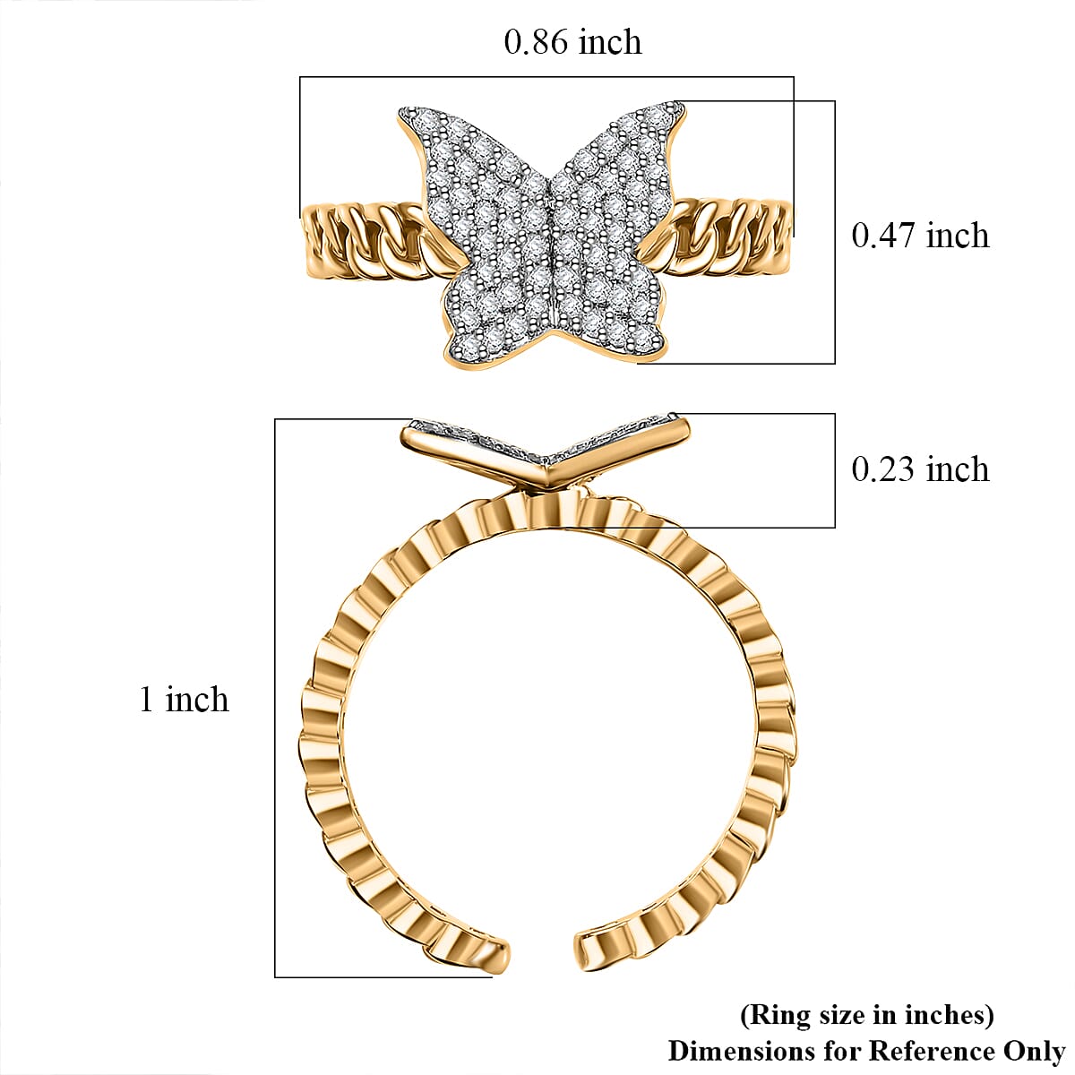 GP Trionfo Collection Diamond 0.33 ctw Butterfly Ring in 18K Vermeil Yellow Gold Over Sterling Silver (Size 7.0) image number 5
