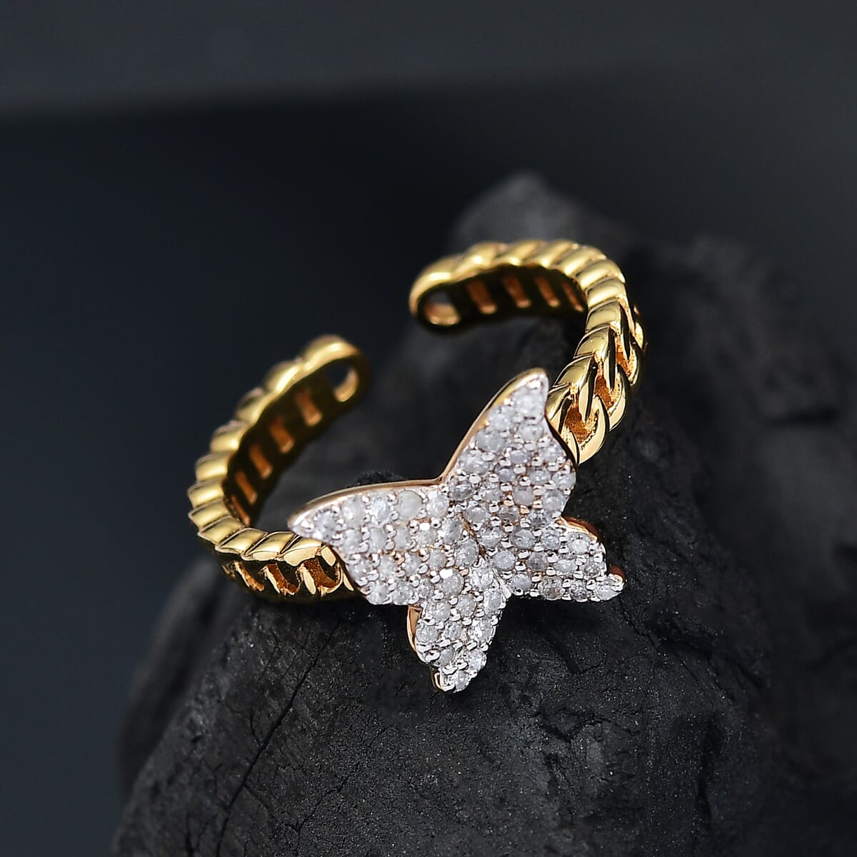 GP Trionfo Collection Diamond 0.33 ctw Butterfly Ring in 18K Vermeil Yellow Gold Over Sterling Silver (Size 8.0) image number 1