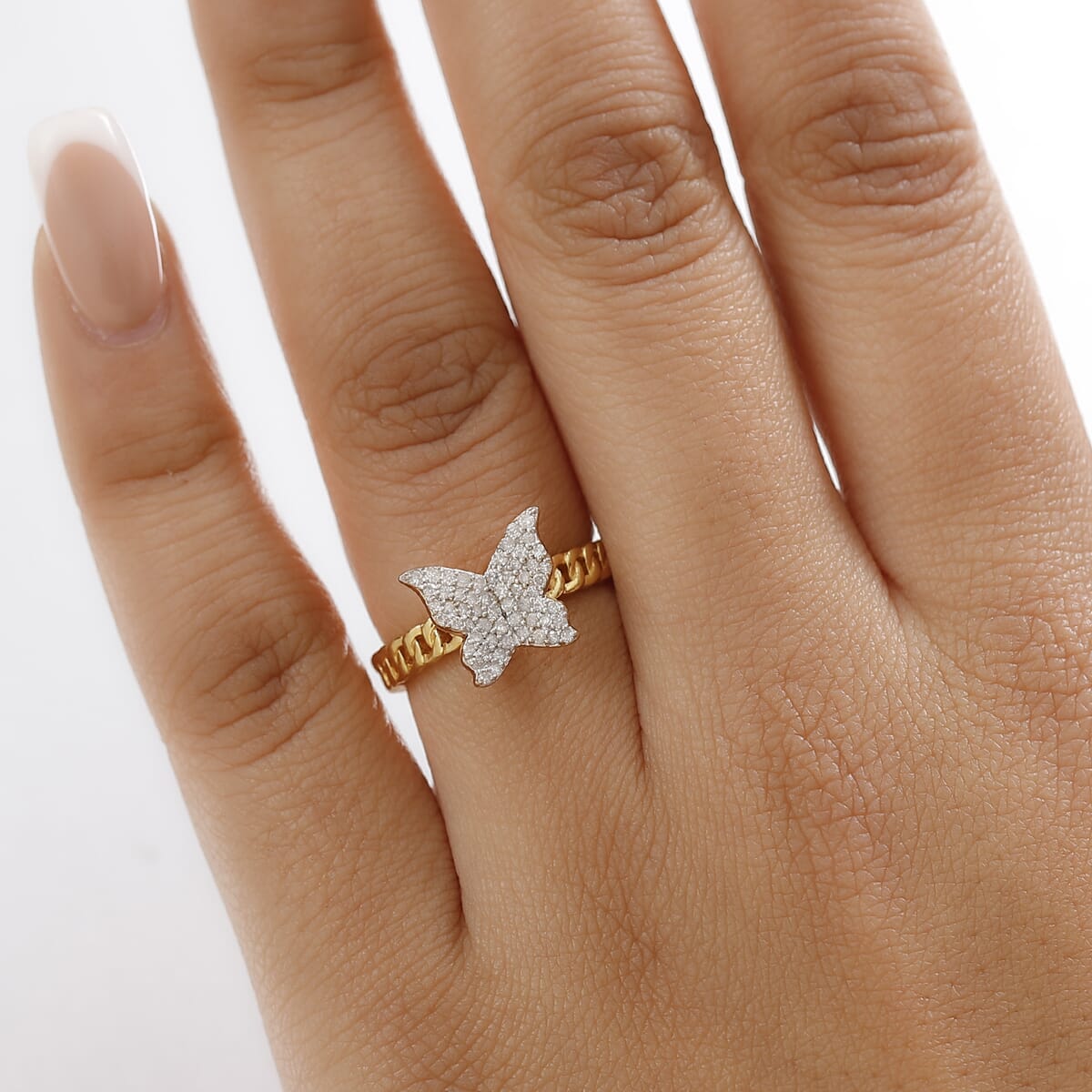 GP Trionfo Collection Diamond 0.33 ctw Butterfly Ring in 18K Vermeil Yellow Gold Over Sterling Silver (Size 8.0) image number 2