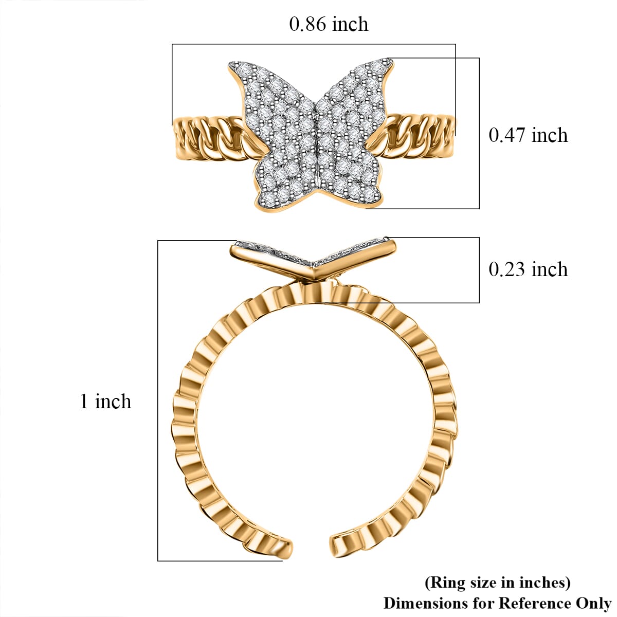 GP Trionfo Collection Diamond 0.33 ctw Butterfly Ring in 18K Vermeil Yellow Gold Over Sterling Silver (Size 8.0) image number 5