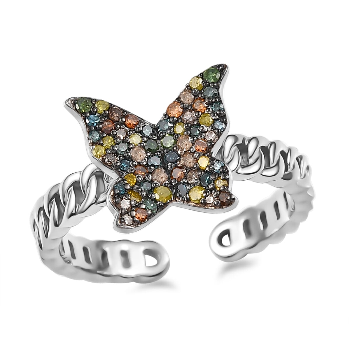 GP Trionfo Collection Multi Color Diamond 0.33 ctw Butterfly Ring in Rhodium Over Sterling Silver (Size 10.0) image number 0