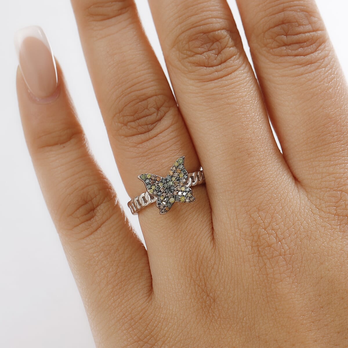 GP Trionfo Collection Multi Color Diamond 0.33 ctw Butterfly Ring in Rhodium Over Sterling Silver (Size 10.0) image number 2