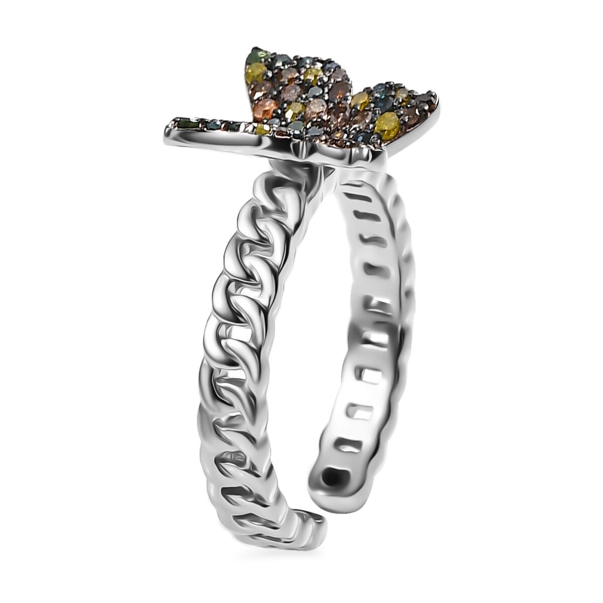 GP Trionfo Collection Multi Color Diamond 0.33 ctw Butterfly Ring in Rhodium Over Sterling Silver (Size 10.0) image number 3