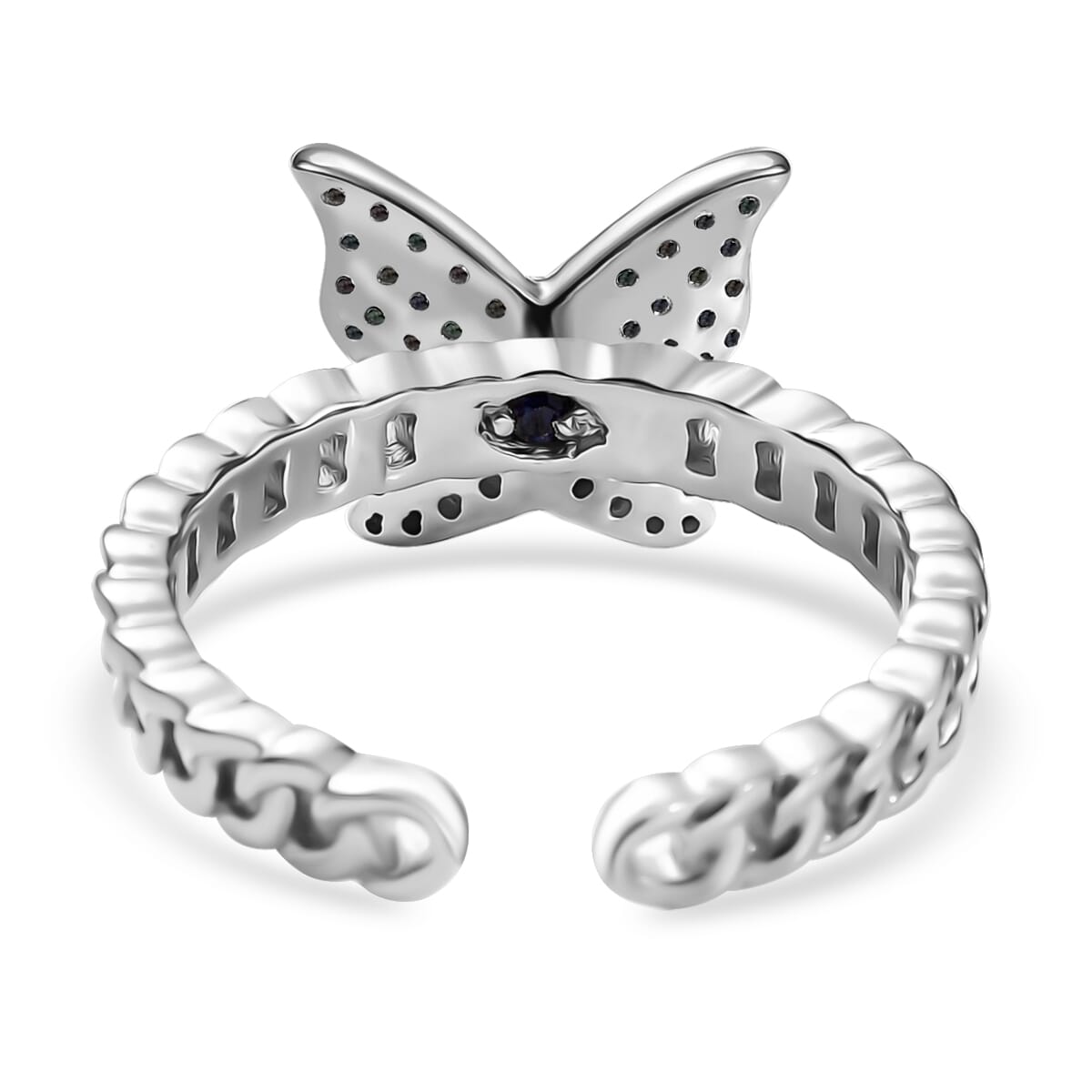 GP Trionfo Collection Multi Color Diamond 0.33 ctw Butterfly Ring in Rhodium Over Sterling Silver (Size 10.0) image number 4