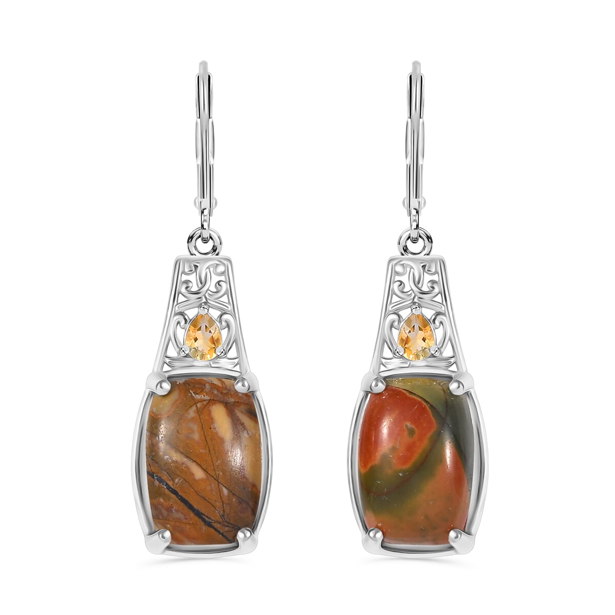 Karis Cherry Creek and Brazilian Citrine 13.90 ctw Lever Back Earrings Platinum Bond image number 0