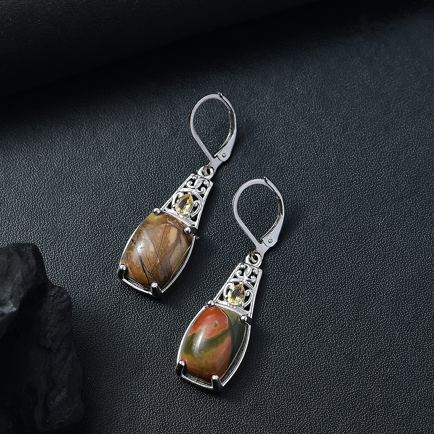 Karis Cherry Creek and Brazilian Citrine 13.90 ctw Lever Back Earrings Platinum Bond