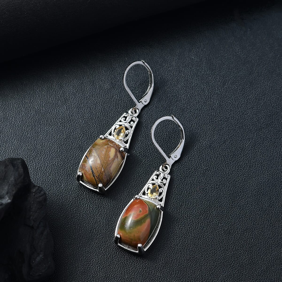 Karis Cherry Creek and Brazilian Citrine 13.90 ctw Lever Back Earrings Platinum Bond image number 1