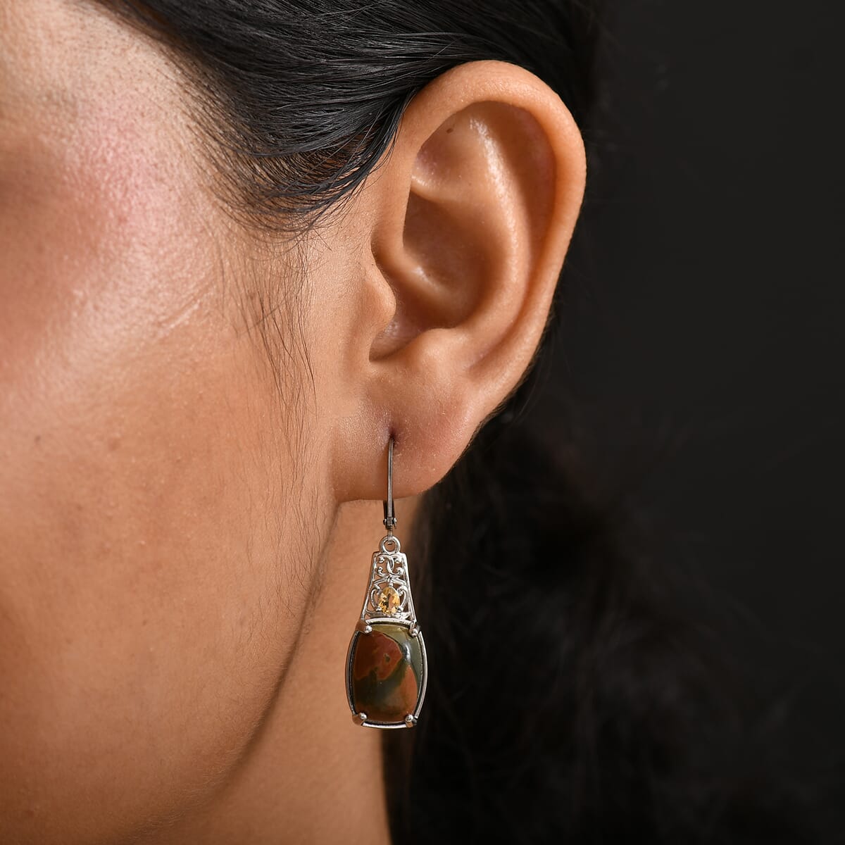 Karis Cherry Creek and Brazilian Citrine 13.90 ctw Lever Back Earrings Platinum Bond image number 2