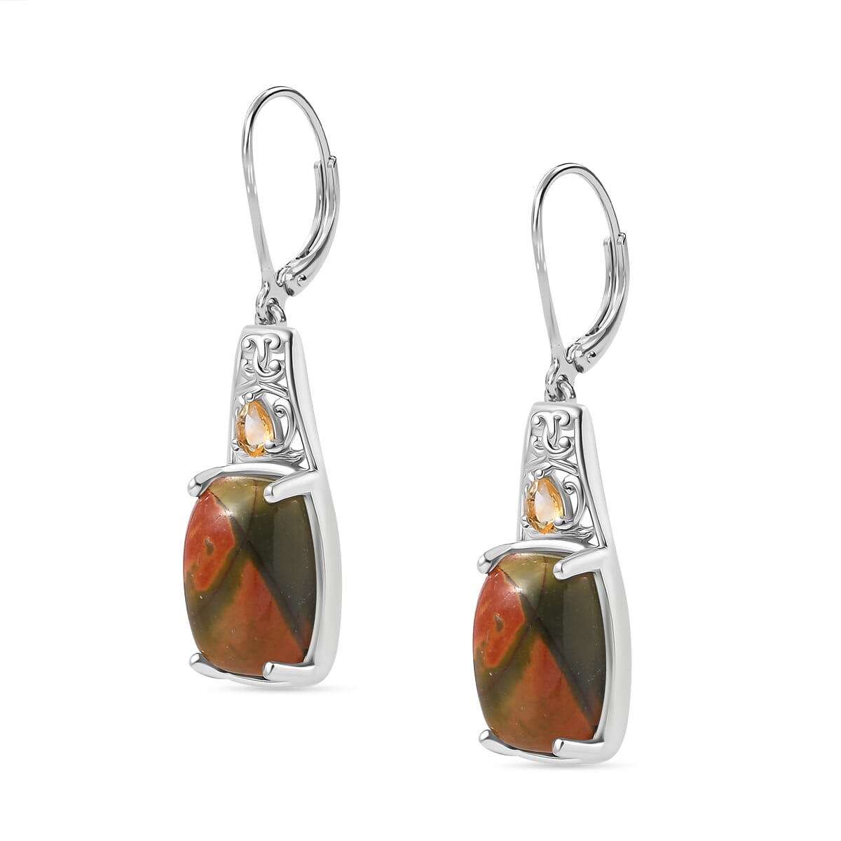 Karis Cherry Creek and Brazilian Citrine 13.90 ctw Lever Back Earrings Platinum Bond image number 3