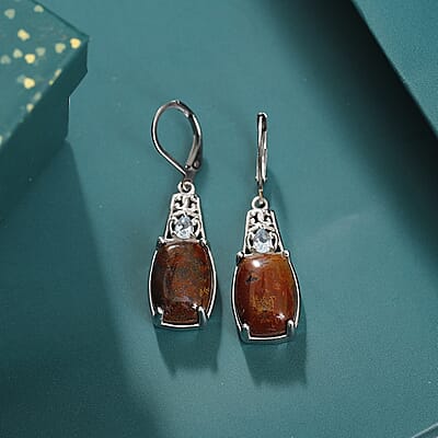 Karis Aqua Nueva Moss and Sky Blue Topaz 15.40 ctw Lever Back Earrings in Platinum Bond