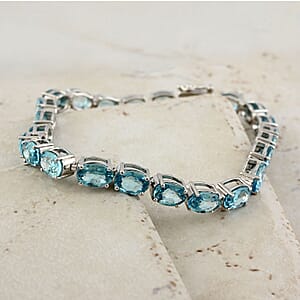 Cambodian Blue Zircon 30.00 ctw Bracelet in Sterling Silver (8.00 In)