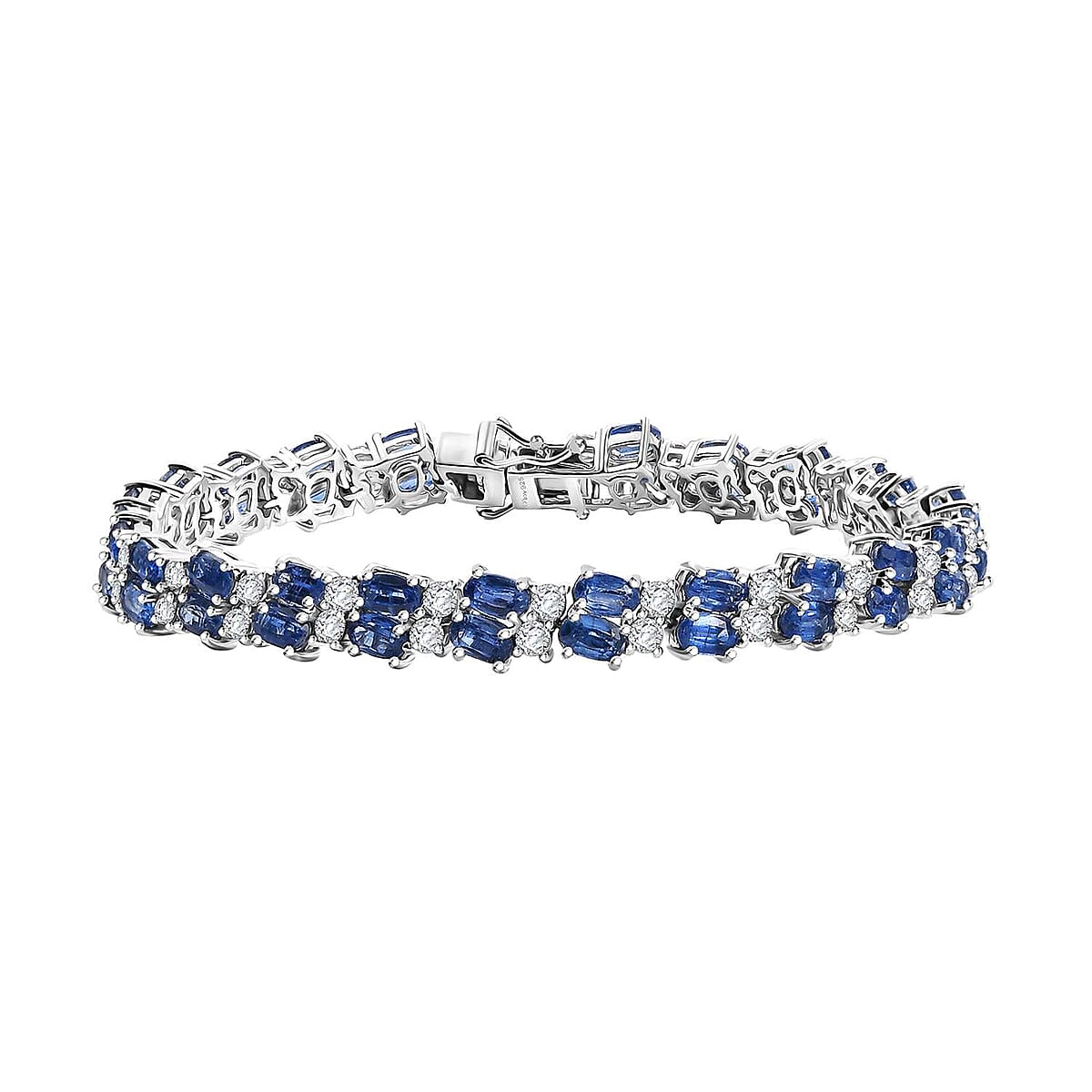 Kashmir Kyanite and White Zircon 22.10 ctw Bracelet in Rhodium Over Sterling Silver (8.00 In) image number 0