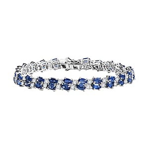 Kashmir Kyanite and White Zircon 22.10 ctw Bracelet in Rhodium Over Sterling Silver (8.00 In)