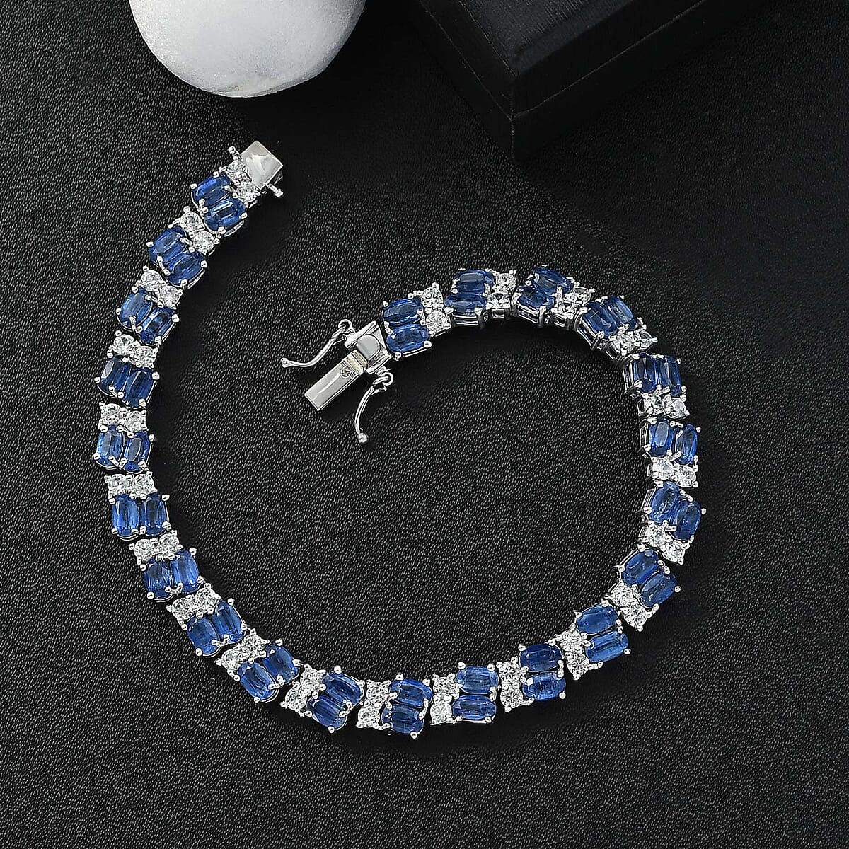 Kashmir Kyanite and White Zircon 22.10 ctw Bracelet in Rhodium Over Sterling Silver (8.00 In) image number 1