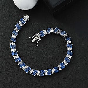 Kashmir Kyanite and White Zircon 22.10 ctw Bracelet in Rhodium Over Sterling Silver (8.00 In)