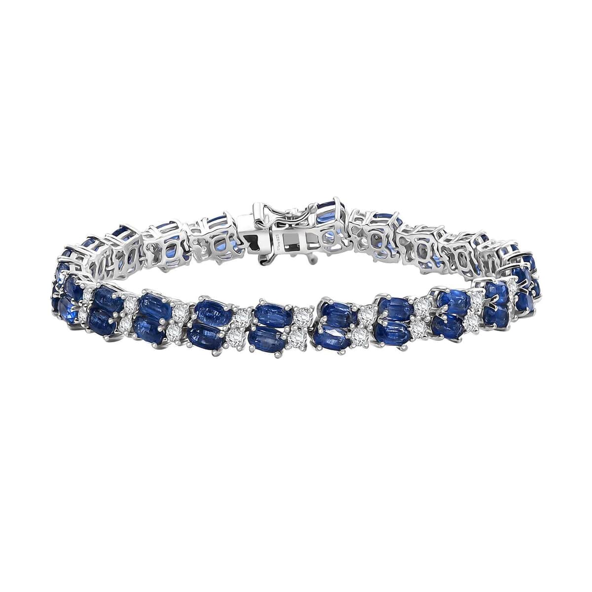 Kashmir Kyanite and White Zircon 20.15 ctw Bracelet in Rhodium Over Sterling Silver (7.25 In) image number 0