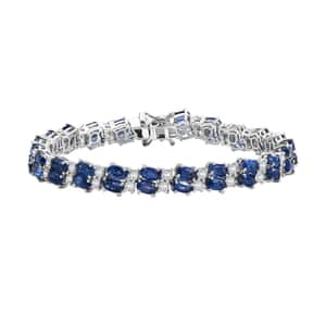 Kashmir Kyanite and White Zircon 20.15 ctw Bracelet in Rhodium Over Sterling Silver (7.25 In)