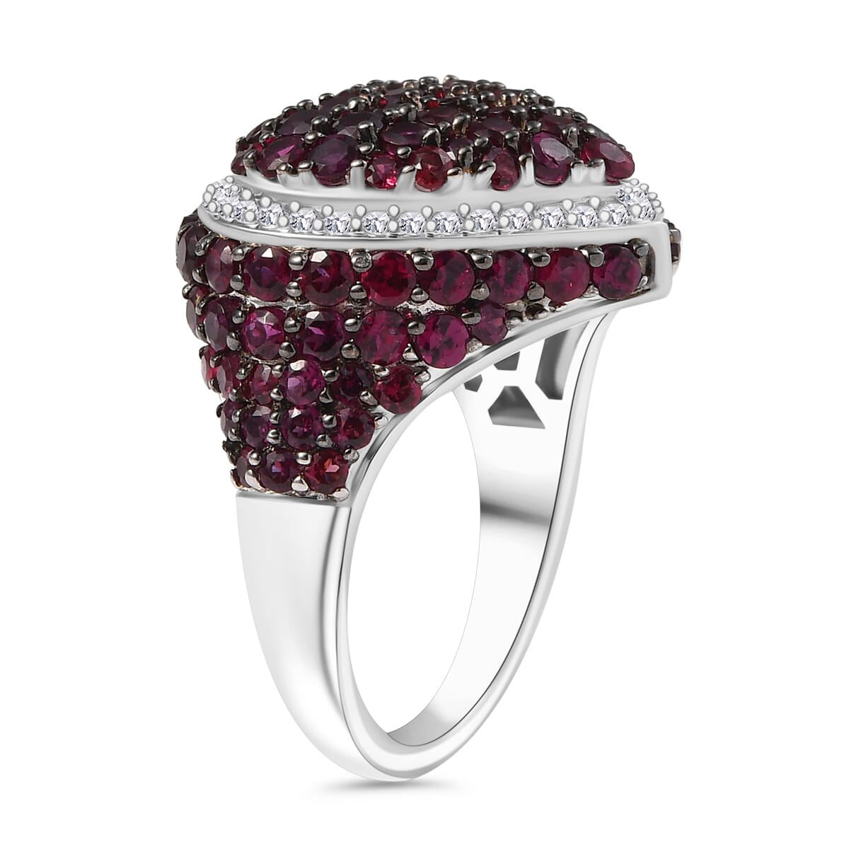 D'Joy Premium Anthill Garnet and White Zircon 4.00 ctw Heart Ring in Rhodium Over Sterling Silver (Size 9.0) image number 3