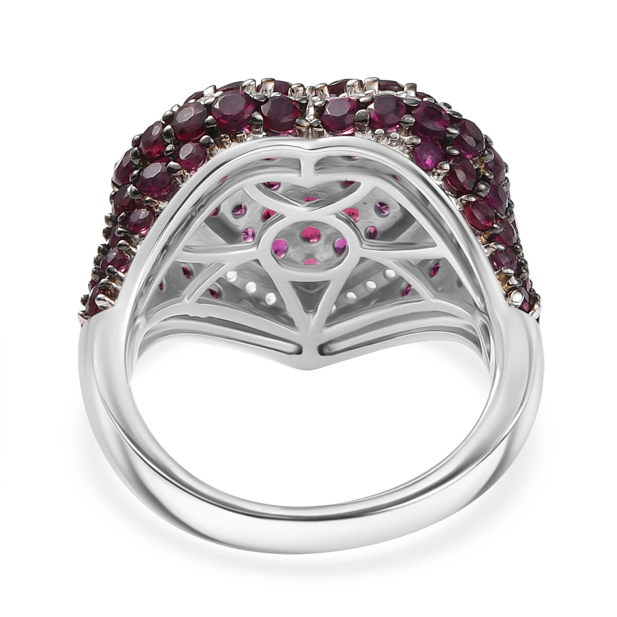 D'Joy Premium Anthill Garnet and White Zircon 4.00 ctw Heart Ring in Rhodium Over Sterling Silver (Size 9.0) image number 4