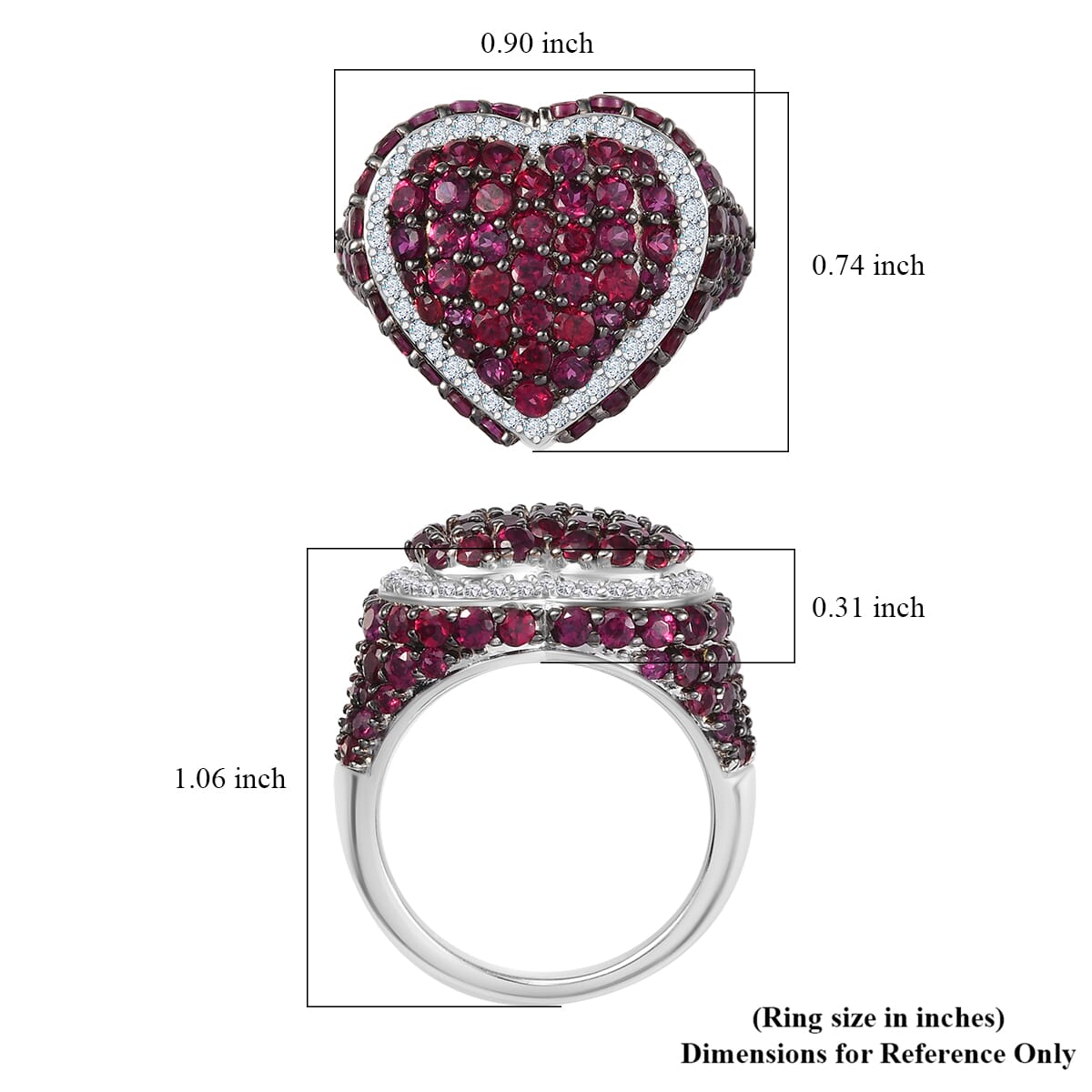 D'Joy Premium Anthill Garnet and White Zircon 4.00 ctw Heart Ring in Rhodium Over Sterling Silver (Size 9.0) image number 5